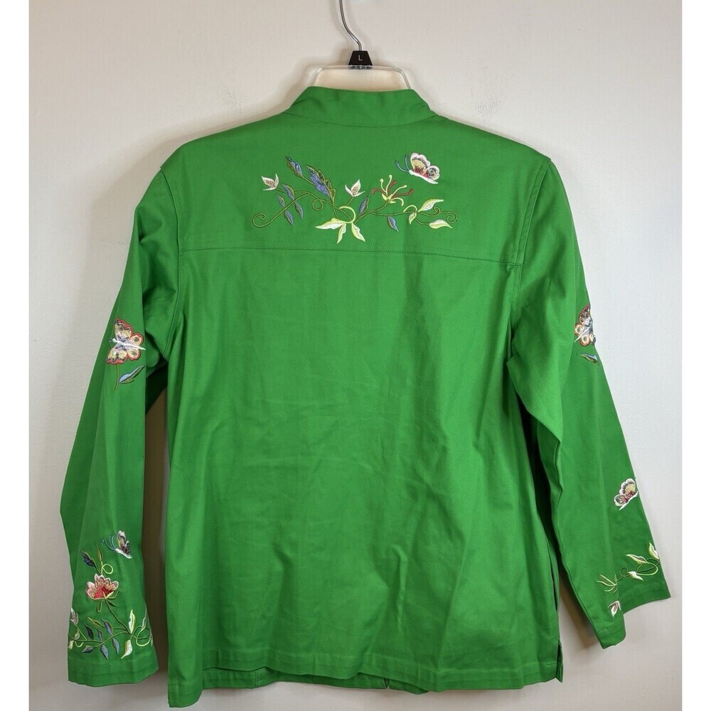 QUAKER FACTORY Green Floral Embroidered Zip Up Jacket Large Butterfly Spring NEW - Picture 3 of 16